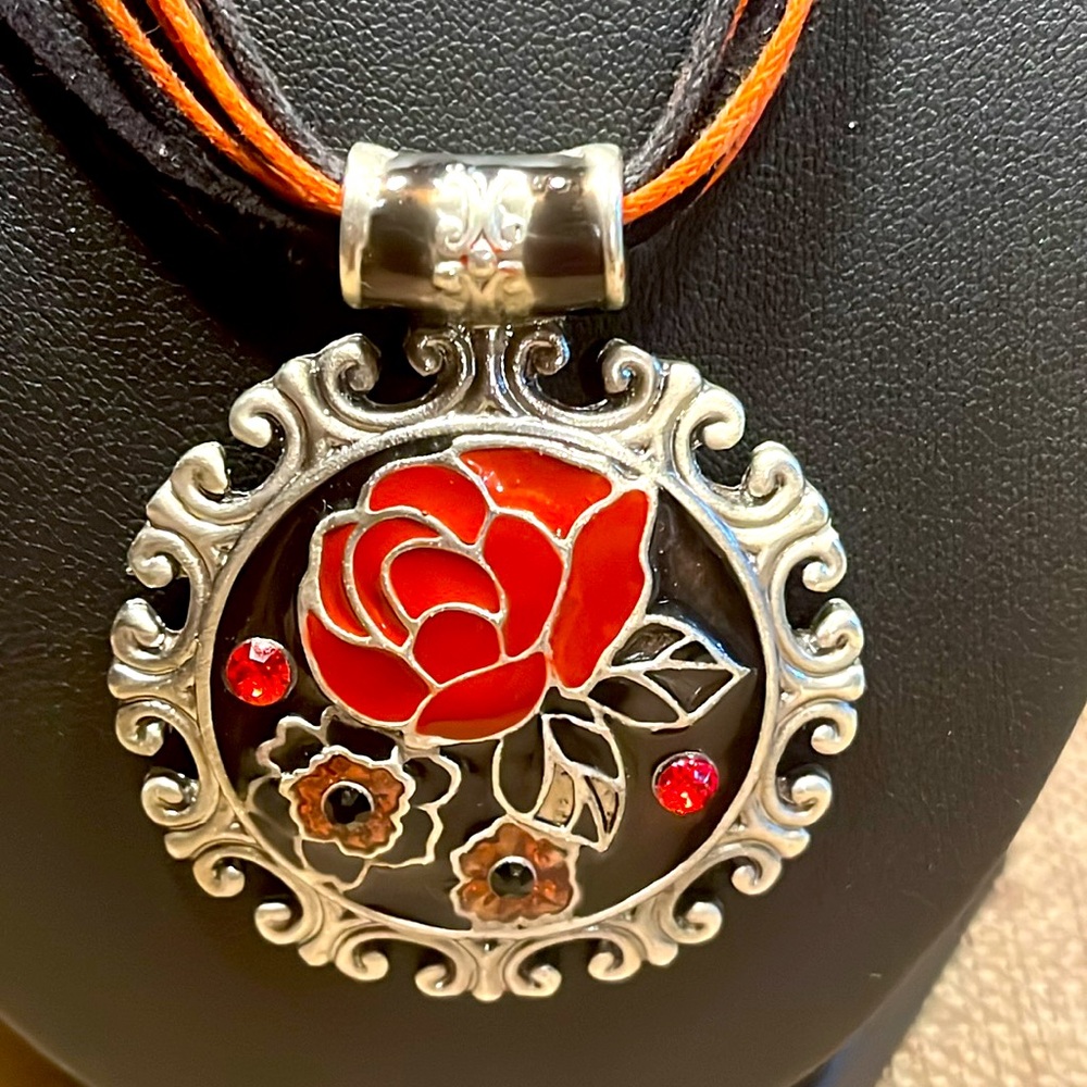 Marie MultiStrand Rose Medallion Necklace with rhinestones
